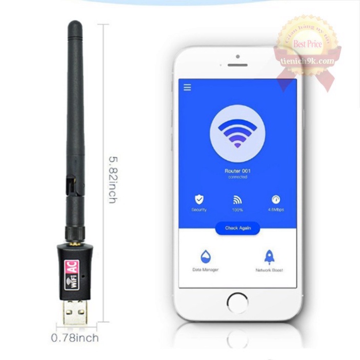 [Hàng xịn] USB thu phát sóng wifi băng tần kép 5Ghz 600Mbps 3.0 RTL8812CU Có Râu | BigBuy360 - bigbuy360.vn