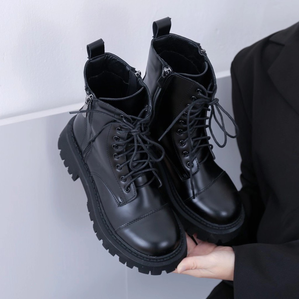 ẢNH THẬT CÓ SẴN MỚI VỀ Giày Combat Boots Bốt cổ ôm có khóa kéo da cực đẹp hàng cao cấp đế 5cm 5p fullbox hà nội