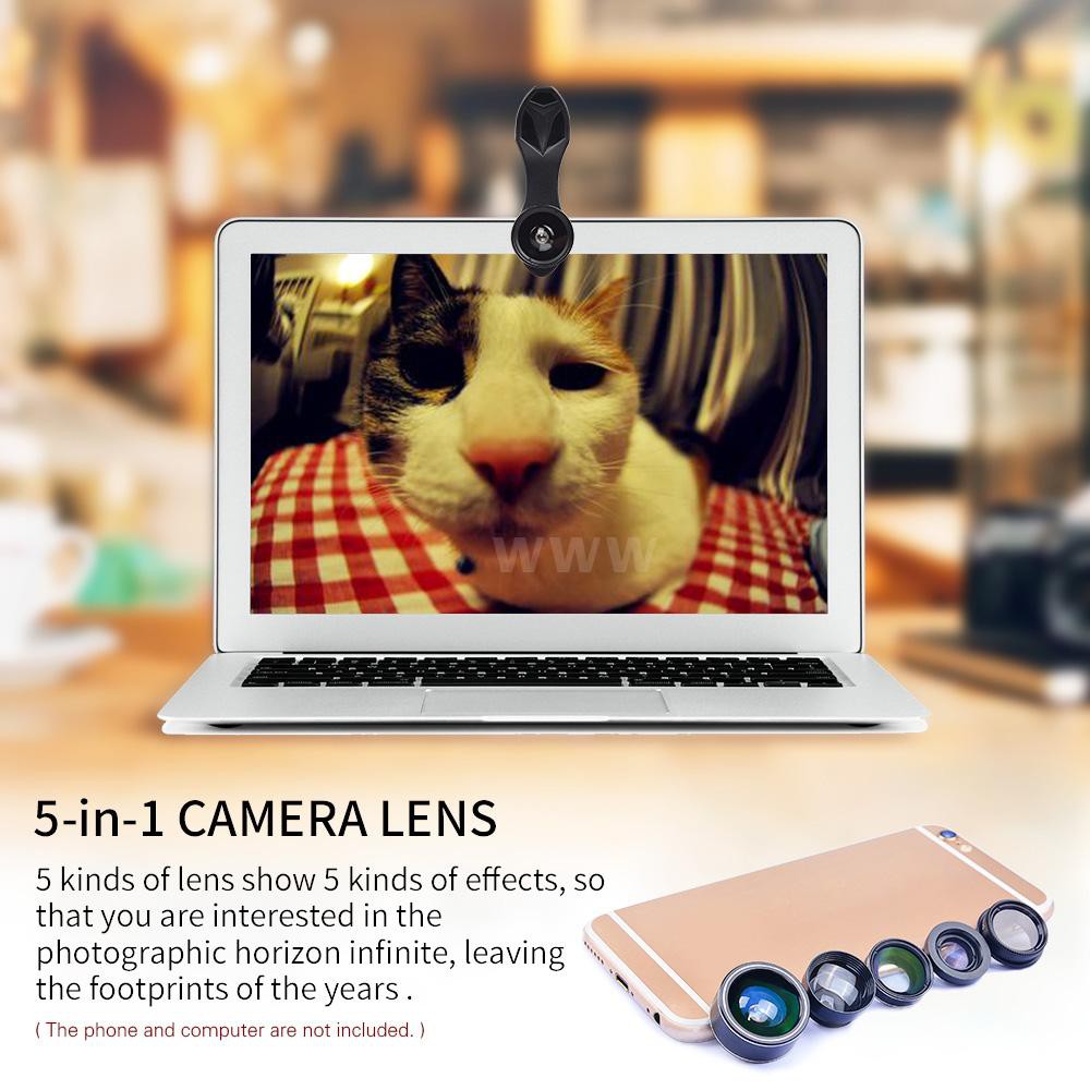 Bộ Lens Phóng Đại 5 Trong 1 Kẹp Camera Điện Thoại Smartphone