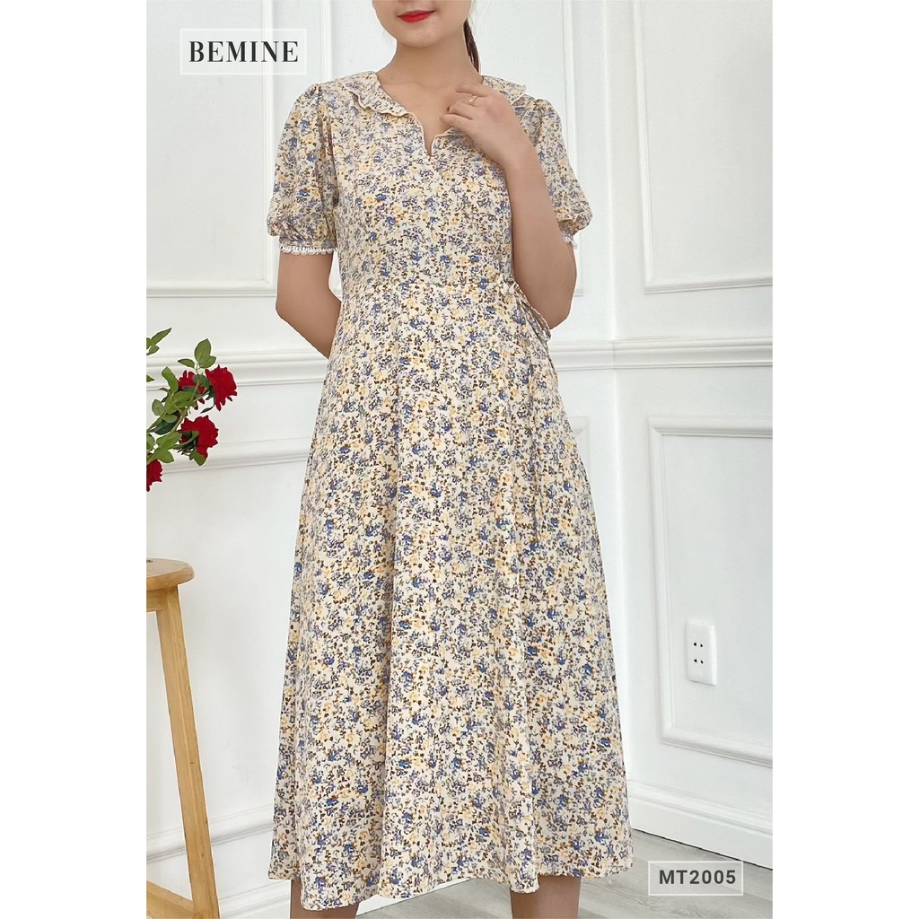 Đầm hoa cổ bèo ngực chéo cột eo BEMINE MT2005DA | BigBuy360 - bigbuy360.vn