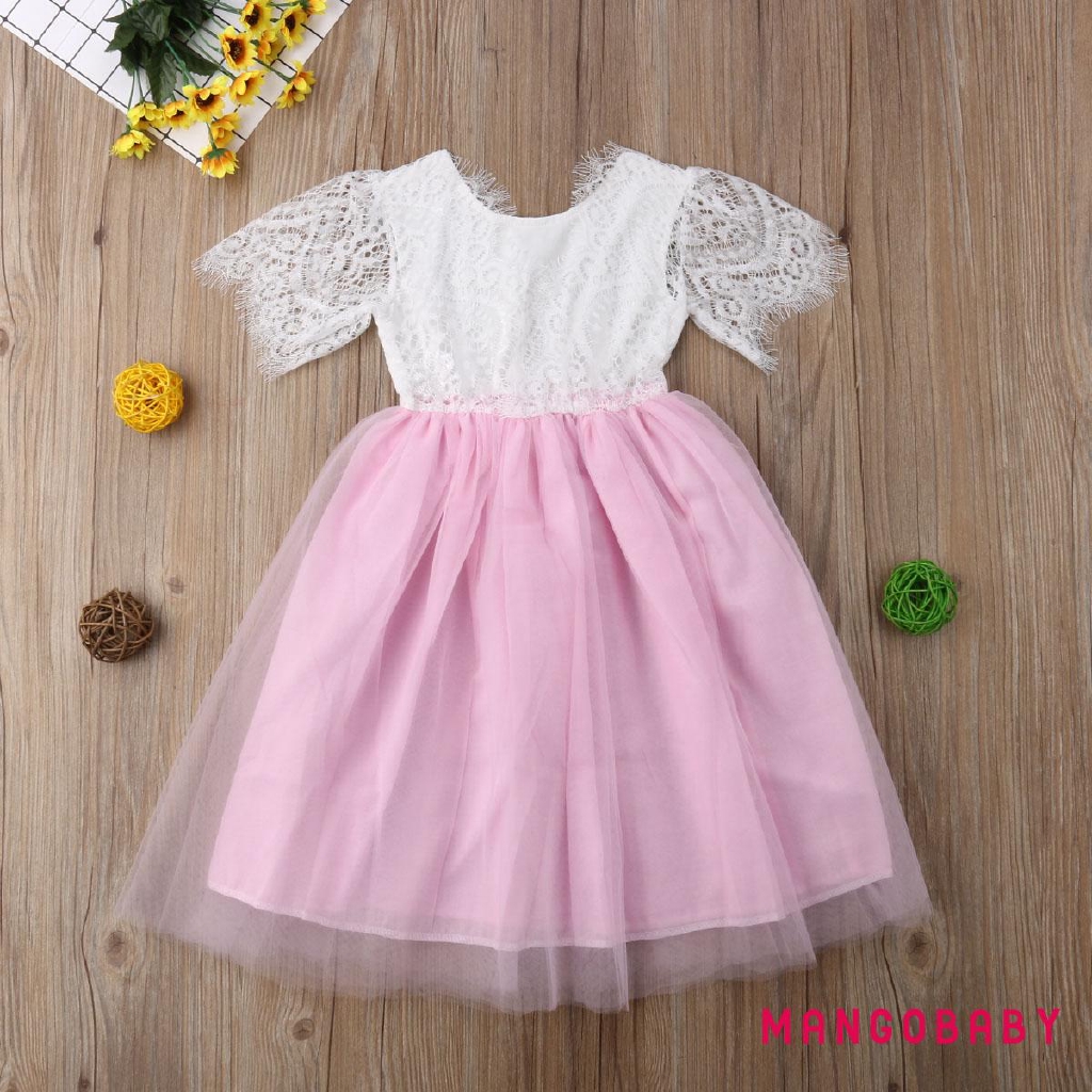 Đầm Xoè Tulle Phối Ren Hoa Cho Bé Gái 2-7 Tuổi