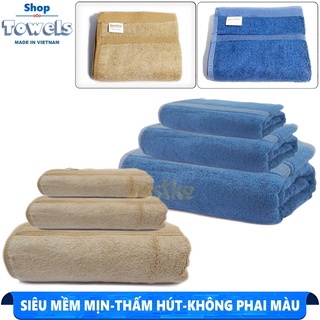 khăn cho bé sơ sinh, combo 2 bộ = 6 khăn sợi tre màu nâu, xanh