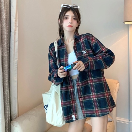 ZHELIHANGFEI Áo Sơ Mi Tay Dài Form Rộng Họa Tiết Sọc Theo Phong Cách Preppy Dễ Phối Đồ