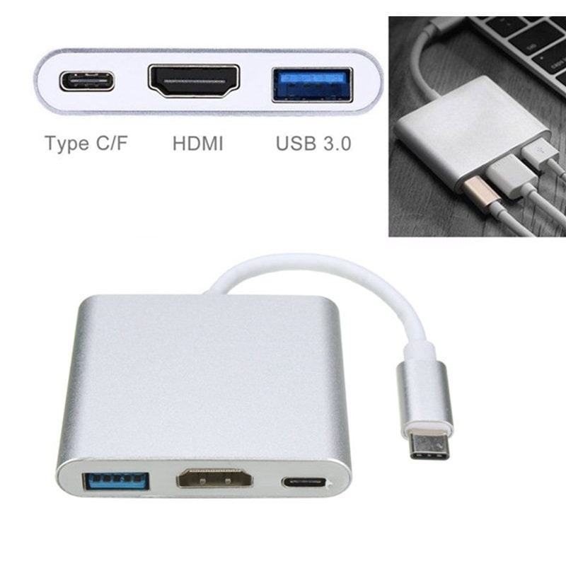 Cáp chuyển USB Type C To HDMI, USB 3.0, USB Type C (3 in 1) - Màu Ngẫu Nhiên - Bảo Hành 1 Tháng