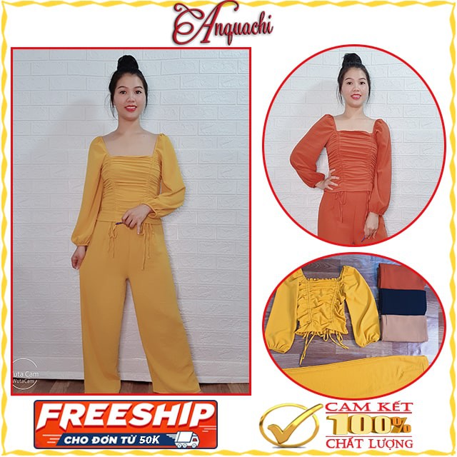 Đồ bộ đũi mềm quần dài form ống rộng FREESIZE dưới 60kg, che khuyết điểm, tôn dáng, vải thoáng mát, mềm mại - Anquachi | BigBuy360 - bigbuy360.vn