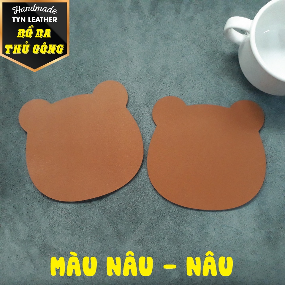 Miếng lót ly hình cún/ hình mèo/ hình gấu, da 2 mặt 2 màu, chống thấm nước