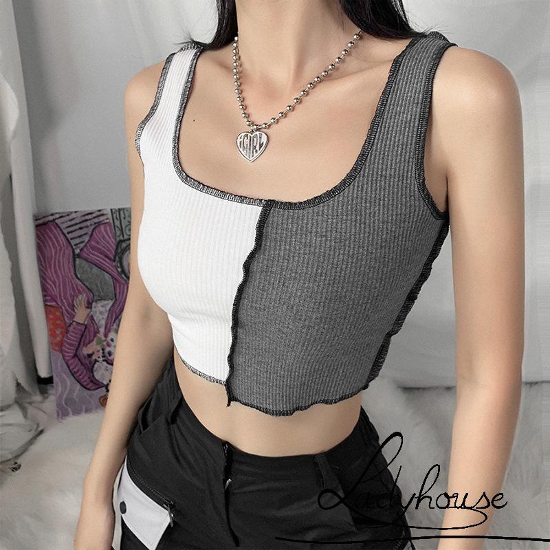 Áo croptop sát nách phối màu thời trang cho nữ