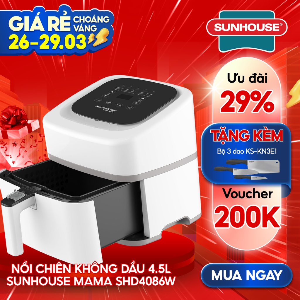 [Mã ELHADEV giảm 4% đơn 300K] Nồi chiên không dầu SUNHOUSE MAMA dung tích 4.5L SHD4086W