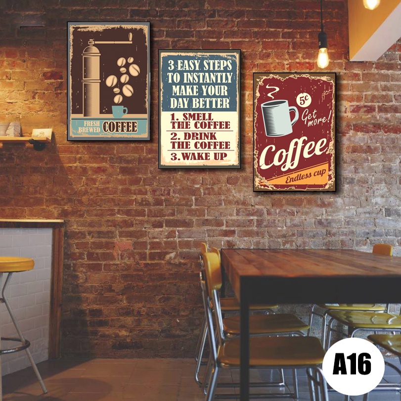 Bộ 3 bức tranh cafe,decor quán cafe