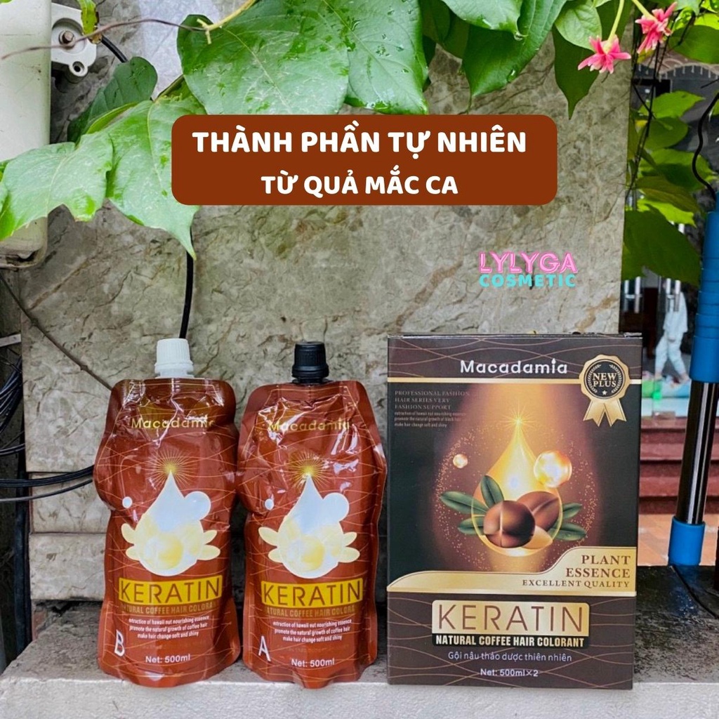 Nhuộm đen Nhuộm nâu KERATIN MACADAMIA 1000ml Nhuộm tóc bạc Không dính da đầu Phủ bạc tóc nhanh và tiết kiệm TN04