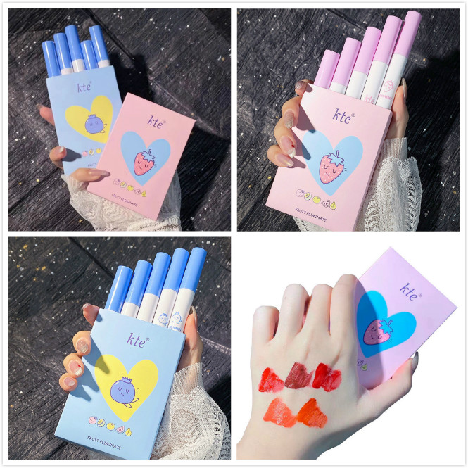 Cod Qipin Korean Cosmetic KTE Fruit Elimination Matte Anti Air Lip Glaze Gloss Set with 5 Colors | BigBuy360 - bigbuy360.vn