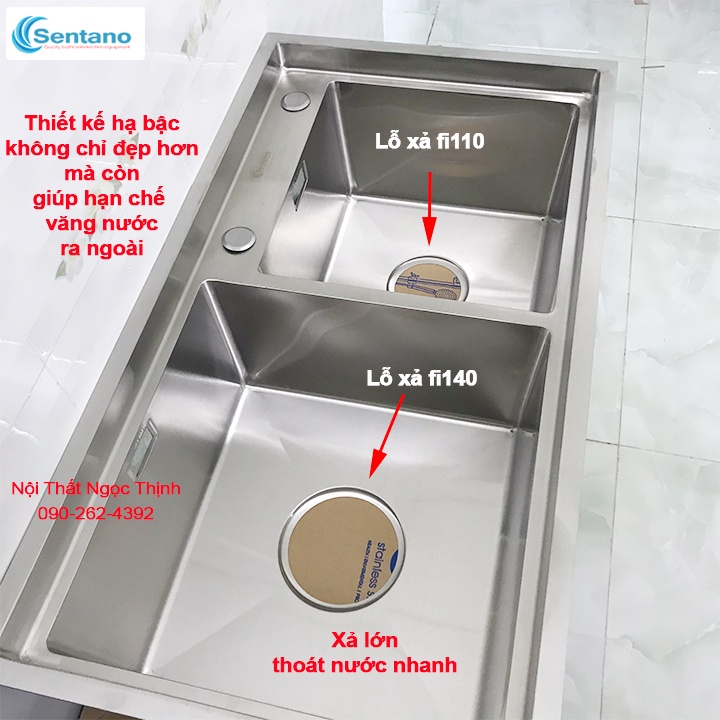 [SIÊU DÀY Loại 1] Chậu rửa chén Cao Cấp Hộc lệch Sentano 8245GL PLUS Inox 304 thiết kế hạ bậc tiện lợi