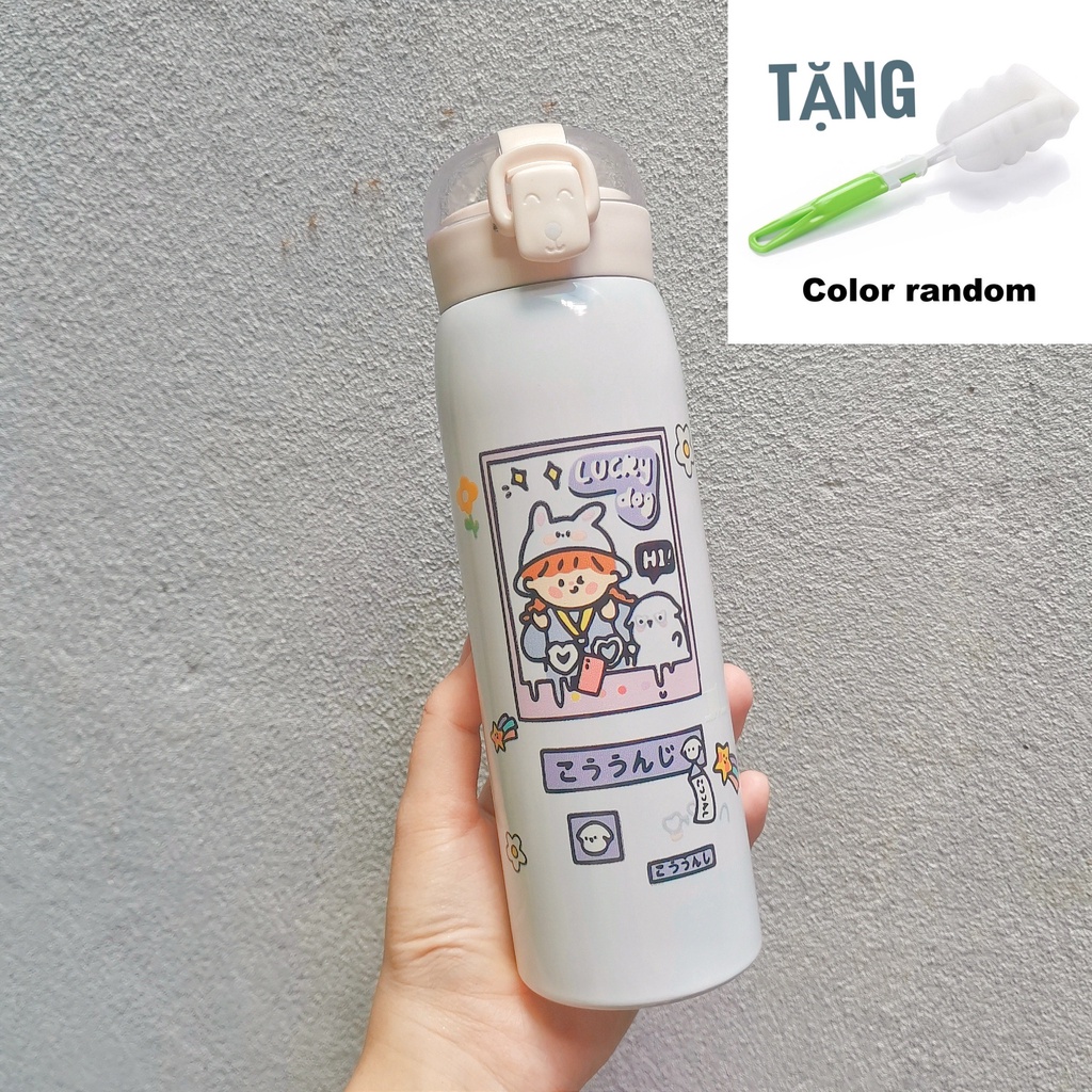 Bình giữ nhiệt inox 304 , bình nước giữ nhiệt  cute inox, bình giữ nhiệt cute cao cấp dung tích 500ml họa tiết xinh xắn