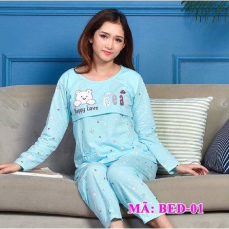 Đồ bộ bầu và sau sinh họa tiết HELLO KITTY vén ngực mặc nhà và cho bé bú BD922