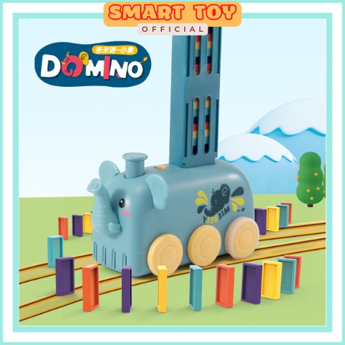 Đồ chơi xe xếp hình Domino tự động, xe con vật thả Domino chạy pin, phát nhạc, sáng đèn cho bé