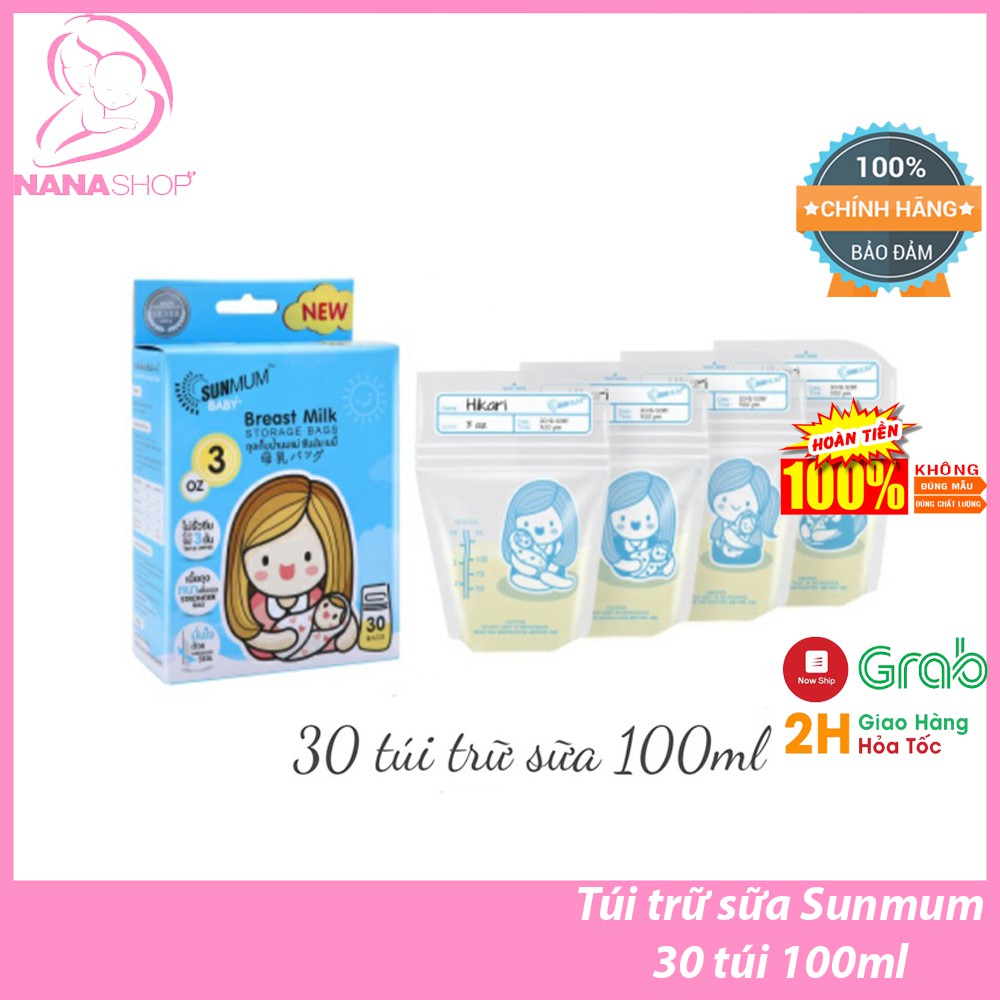 Túi trữ sữa mẹ Sunmum Thái Lan hộp 30 túi 100ml BPAFree nhập khẩu chính hãng