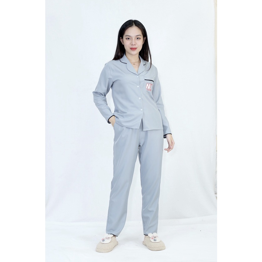 Bộ đồ bộ Pijama màu XÁM GHI XANH NKK tay dài quần dài lụa Pháp - Thoải Mái Nhẹ Nhàng