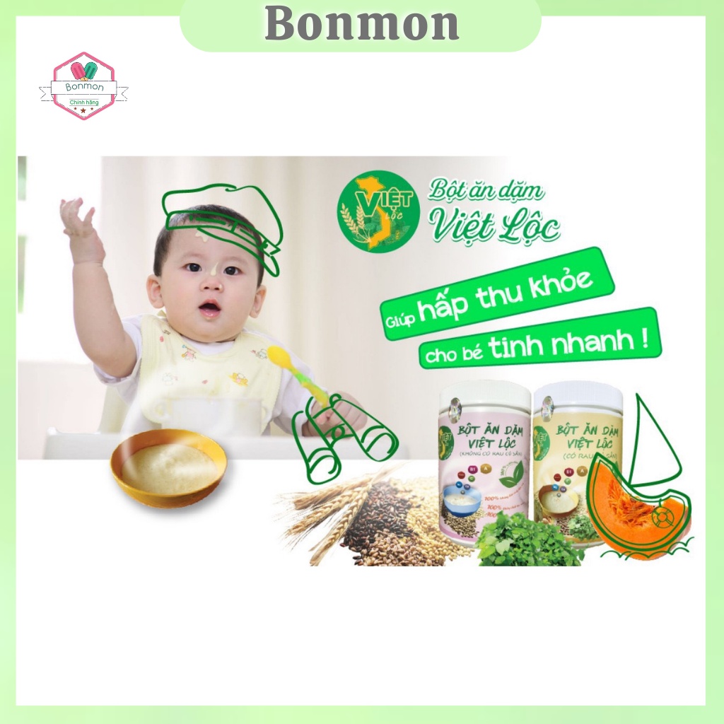 bột ăn dặm cho bé - Chính hãng Việt lộc - 2 loại ăn dặm cho bé 4 tháng trở lên - hộp 500gr - Bé không Táo bón, thông min