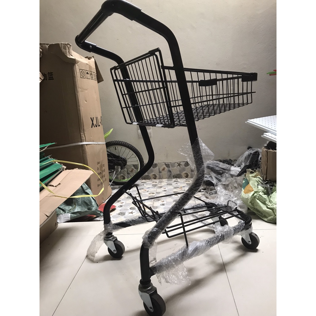 Xe đẩy siêu thị 2 tầng mầu đen