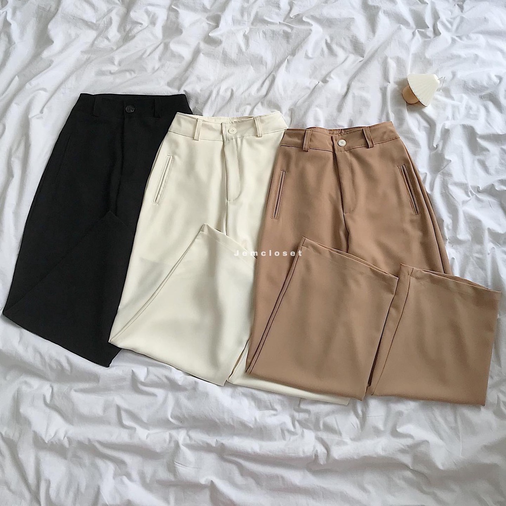 Quần Kaki Nữ Ống Rộng JEMCLOSET Thiết Kế Basic Quần Baggy Nữ FLEQUE Chất Kaki Thun Ngoại Dày Dặn Mát Mẻ Dễ Phối Đồ 2771