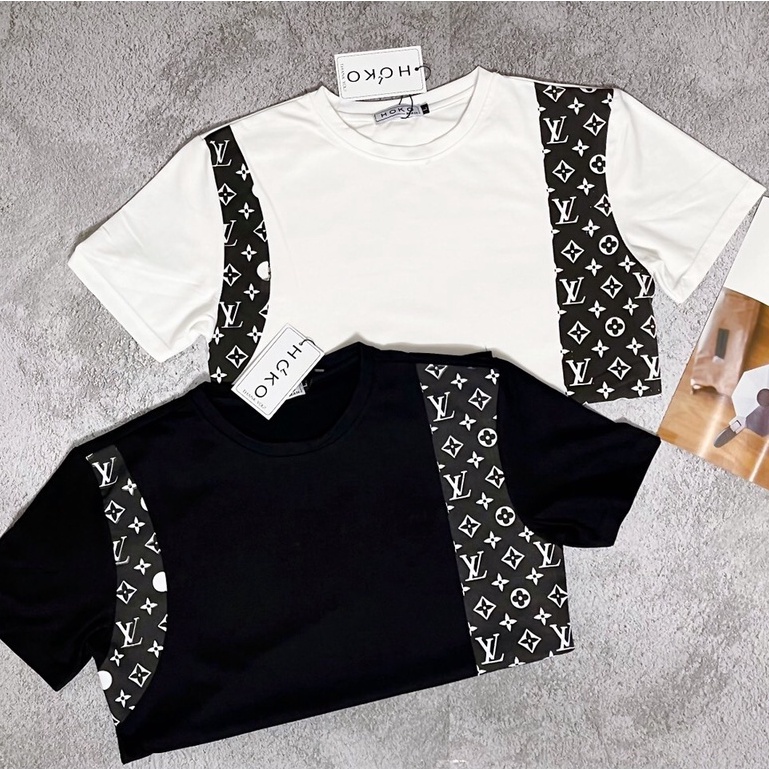 Áo phông nam họa tiết LV ngắn tay, chất cotton kiểu dáng năng động