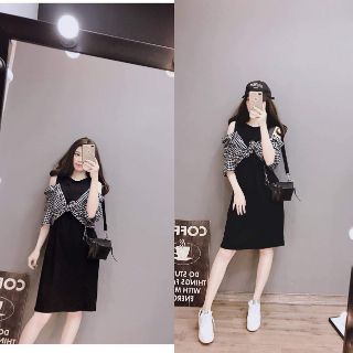 Váy coton phối kẻ