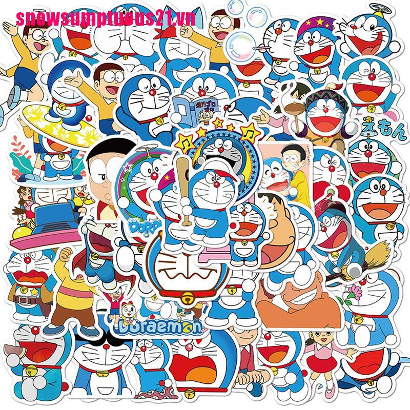 Bộ 50 Miếng Dán Hình Doraemon Trang Trí Xe Hơi / Xe Máy / Va Li