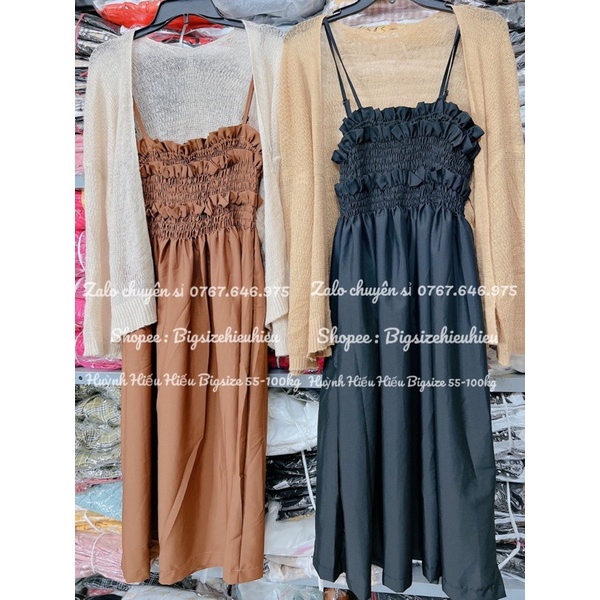 BIGSIZE ĐẦM 2 DÂY NHÚN NGỰC 55-100KG