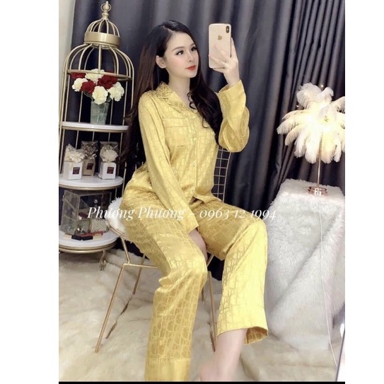 Bộ đồ mặc nhà - Bộ pyjama lụa gấm - Bộ đồ áo dài quần dài
