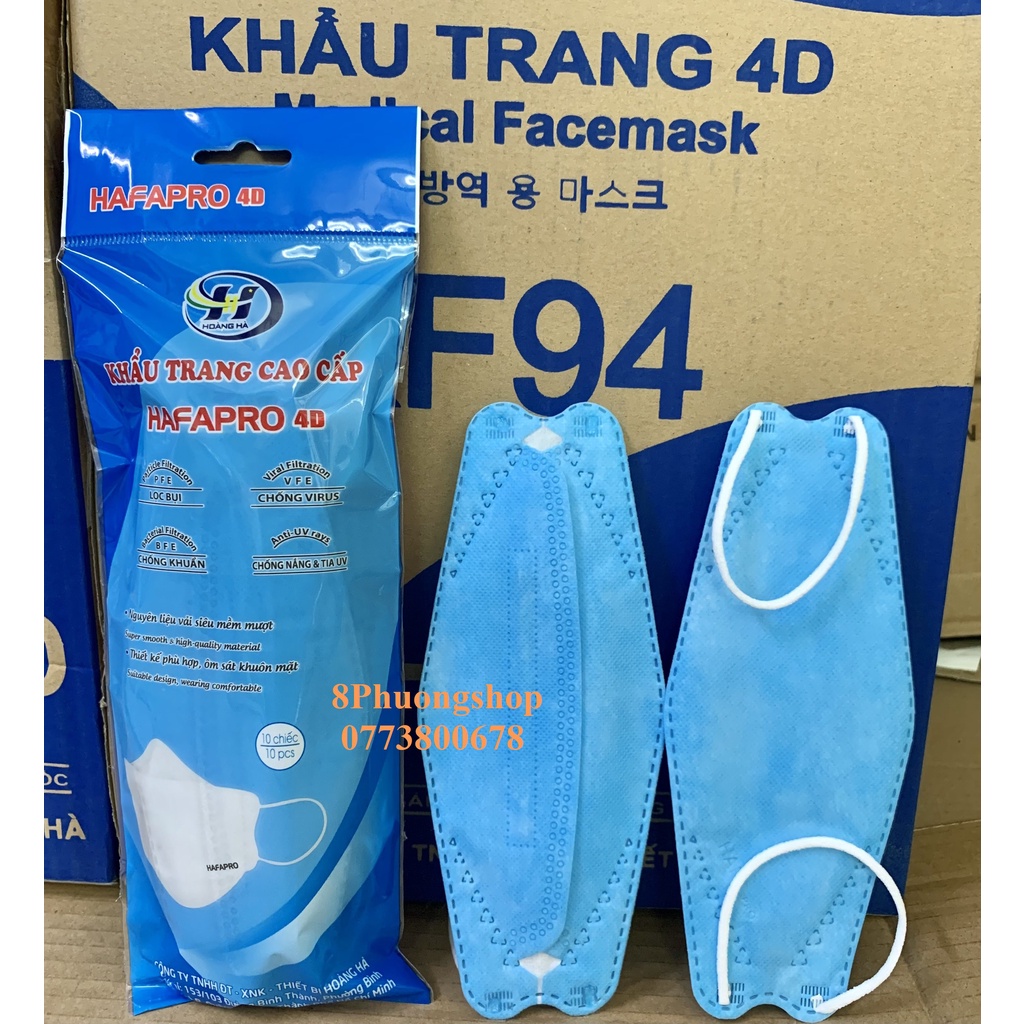 Khẩu trang KF94 Hafapro set 10 cái - Khẩu trang 4D Hafapro 4 lớp Kháng Khuẩn 10 cái/ túi