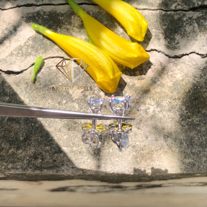 SIÊU GIẢM GIÁ-Moissanite-Bông tai Moissanite 4,5-5,4ly; Đôi; Bạc xi 2 lớp Bạch kim+Lớp keo bảo vệ lớp xi bền màu