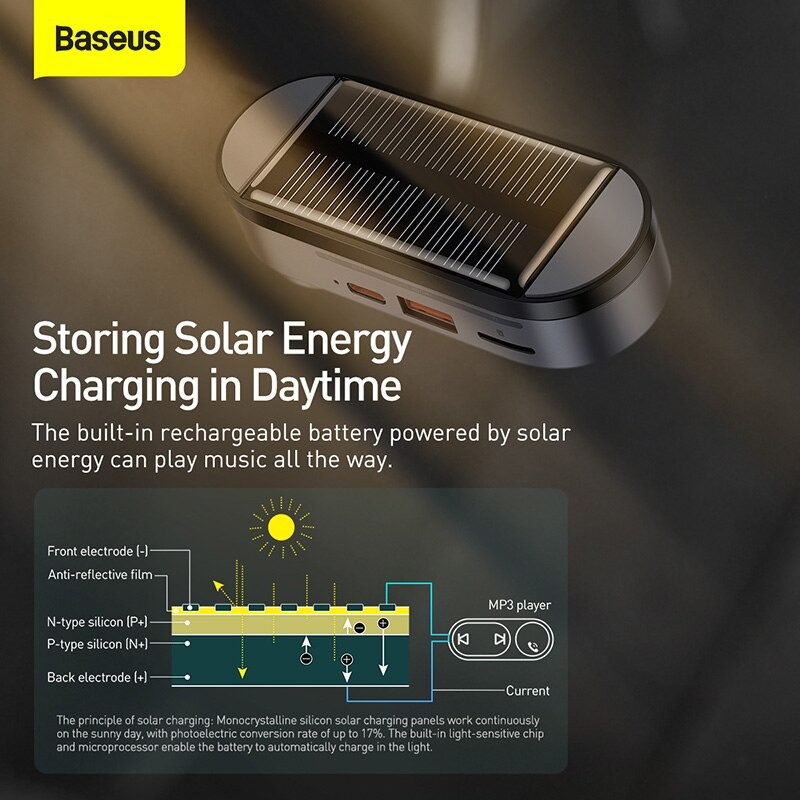 Máy phát bluetooth qua FM dùng năng lượng mặt trời trên Ôtô Baseus Solar Car Wireless MP3 Player
