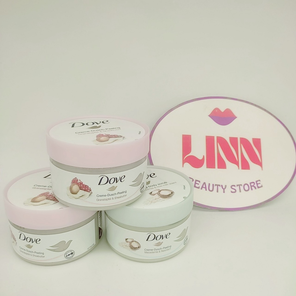 Kem tẩy da chết body Dove giúp tẩy tế bào chết chăm sóc da chiết xuất bơ hạt mỡ và hạt lựu 225ml | BigBuy360 - bigbuy360.vn