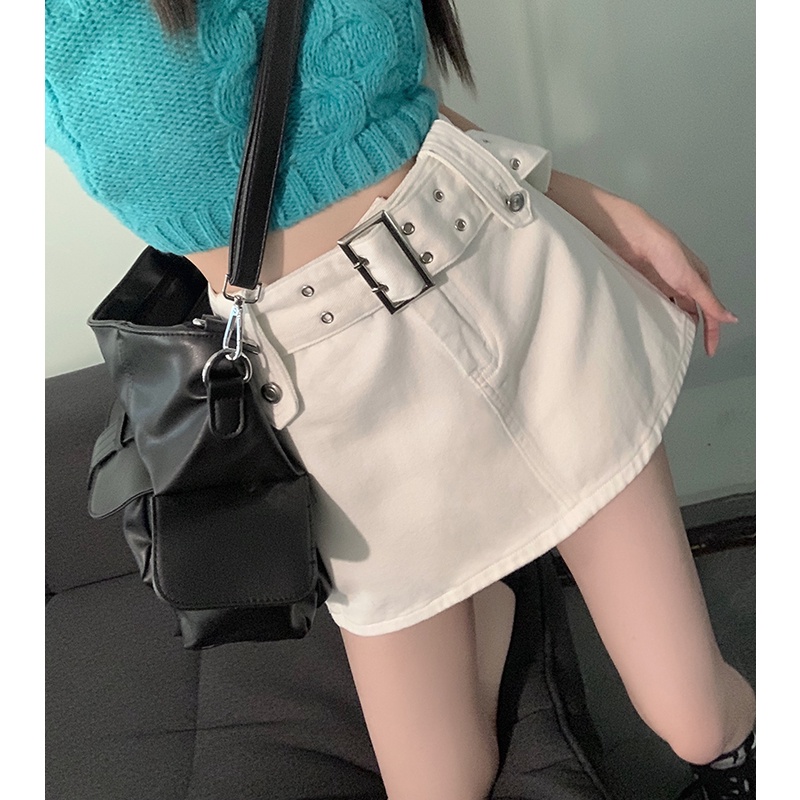 QADCOL Chân Váy Chữ A Lưng Cao Chất Liệu Denim Theo Phong Cách Vintage