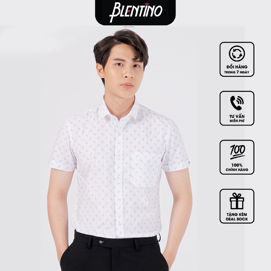 Áo Sơ Mi Nam Tay Ngắn. Chất cotton In Họa Tiết Nổi Bật , Trẻ Trung. Công Sở Lịch Lãm Blentino BSL05 -TN