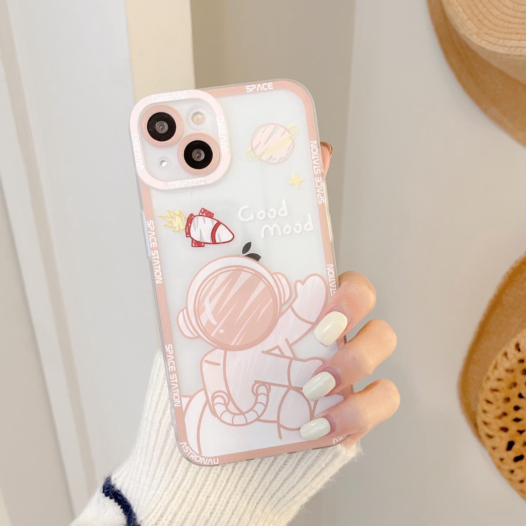 Transparent Cute Astronaut Jane flash drill Compatible for iphone 13 12 11 pro max x xr xsmax 7/8plus TPU phone case cover