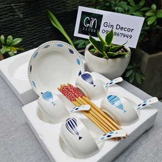 Bộ chén dĩa sứ kiểu Nhật 14 món, hình Con Cá (Video thật)
