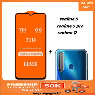 Kính Cường lực Realme 5 / Realme 5 pro / Realme Q Full màn hình 21D Tặng Cường Lực Camera Siêu Hót