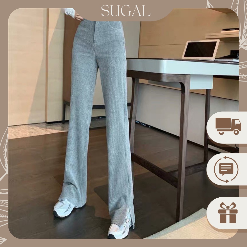 Quần Nữ Ống Rộng Cạp Cao Xẻ Gấu Ống Thụng Kiểu Dáng Hip Hop Ulzzang Unisex Thời Trang Sugal QUAN NU 0025