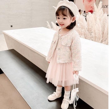 Váy thu đông bé gái kèm áo khoác dạ xinh xắn và tặng túi đeo siêu cute size 10-18kg [SV12]