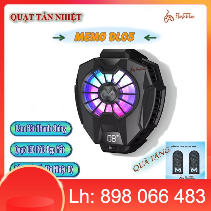 Quạt Tản nhiệt điện thoại MEMO DL05 - Tản nhiệt điện thoại làm mát khi chơi game, Có đồng hồ hiện thị nhiệt độ siêu đẹp