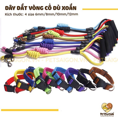 DÂY DẮT VÒNG CỔ DÙ XOẮN CHO CHÓ