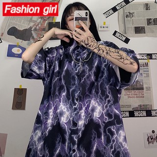 Áo Sơ Mi Tay Lỡ Họa Tiết Tia Chớp Thời Trang Cá Tính Cho Nam