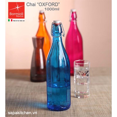 [Made in Italy] Chai thủy tinh nắp gài 1 Lít Oxford 10 cạnh nhiều màu Đỏ/Cam/Xanh lá/Xám/Xanh dương/Hồng/Tím/Trắng