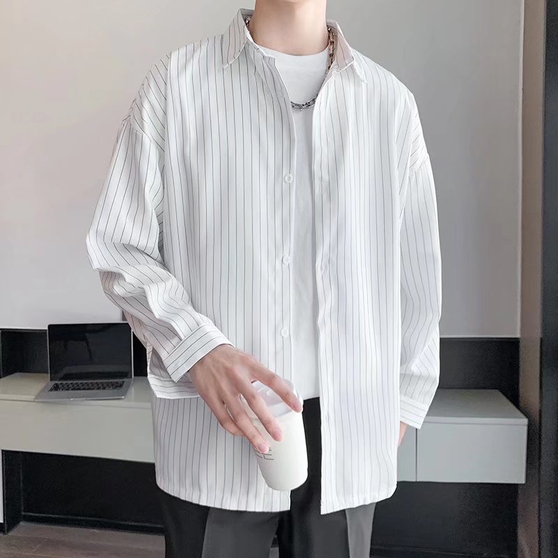 Long Sleeve Shirt Loose Black Plaid Pattern Korean Style Luxury Summer Fashion For Men