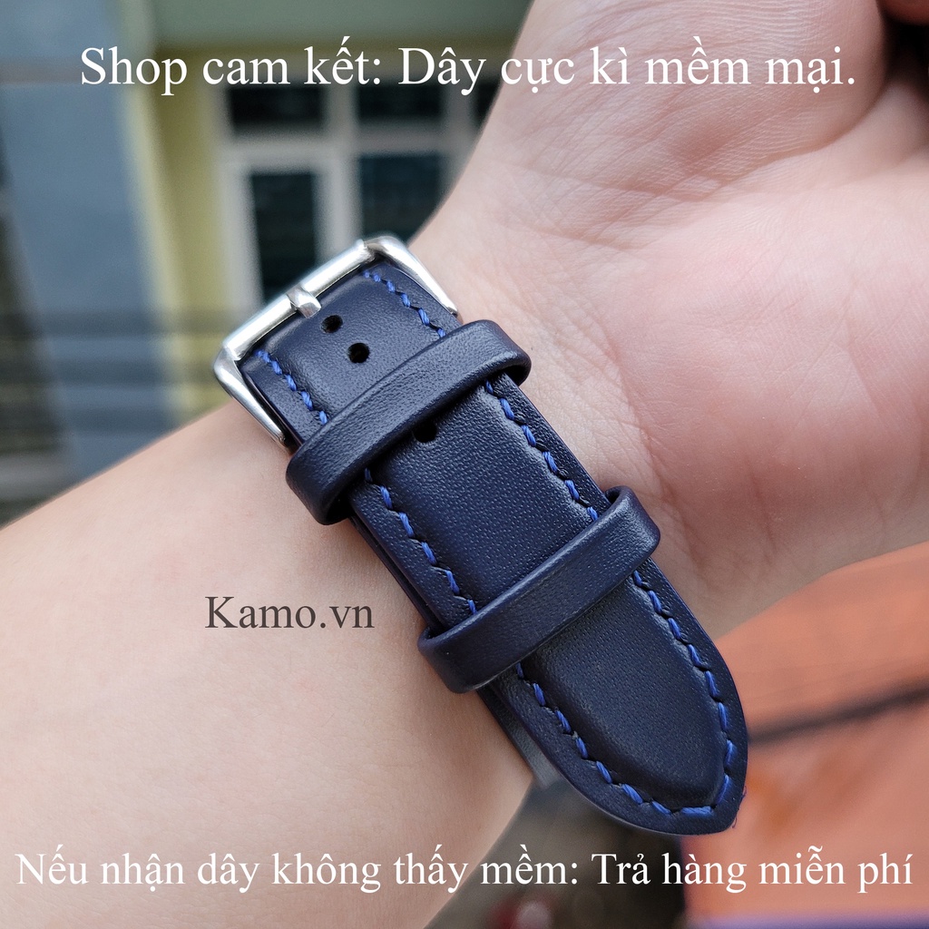 Dây đồng hồ da bò thật handmade - Khâu tay thủ công, dây da đồng hồ nam nữ size 22mm 20mm 18mm, quai đeo đồng hồ da bò