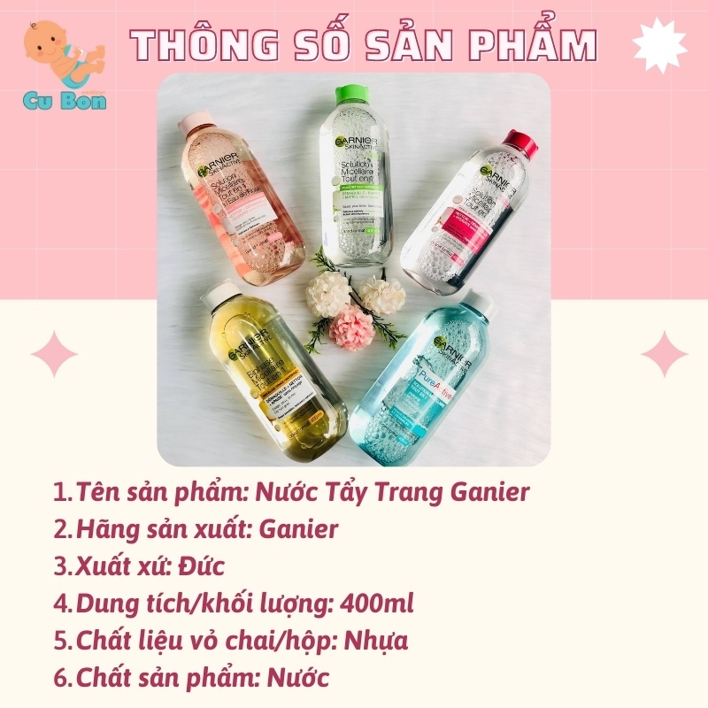 Nước Tẩy Trang Ganier 400ml, Dầu Tẩy Trang Ganier Tách 2 Lớp Chuẩn Đức