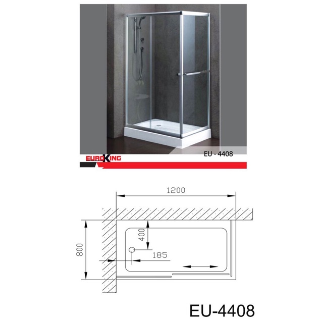 Phòng Tắm Kính cường lực EuroKing EU-4408, bồn tắm đứng- 3 năm bảo hành