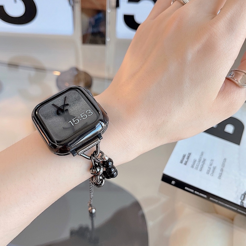 Dây Đeo Dạng Xích Kim Loại Đính Ngọc Trai Cho iwatch serise 8 ultra 7 6 5 4 SE 3 2 1 49mm 45mm 41mm 40mm 44mm 42mm 38mm