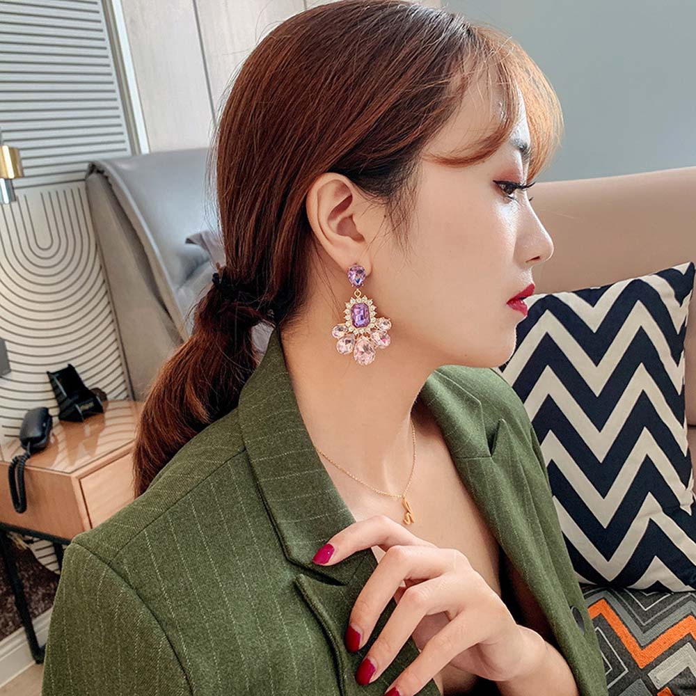 Khuyên Tai Hình Bông Hoa Đính Đá Tím Xinh Xắn